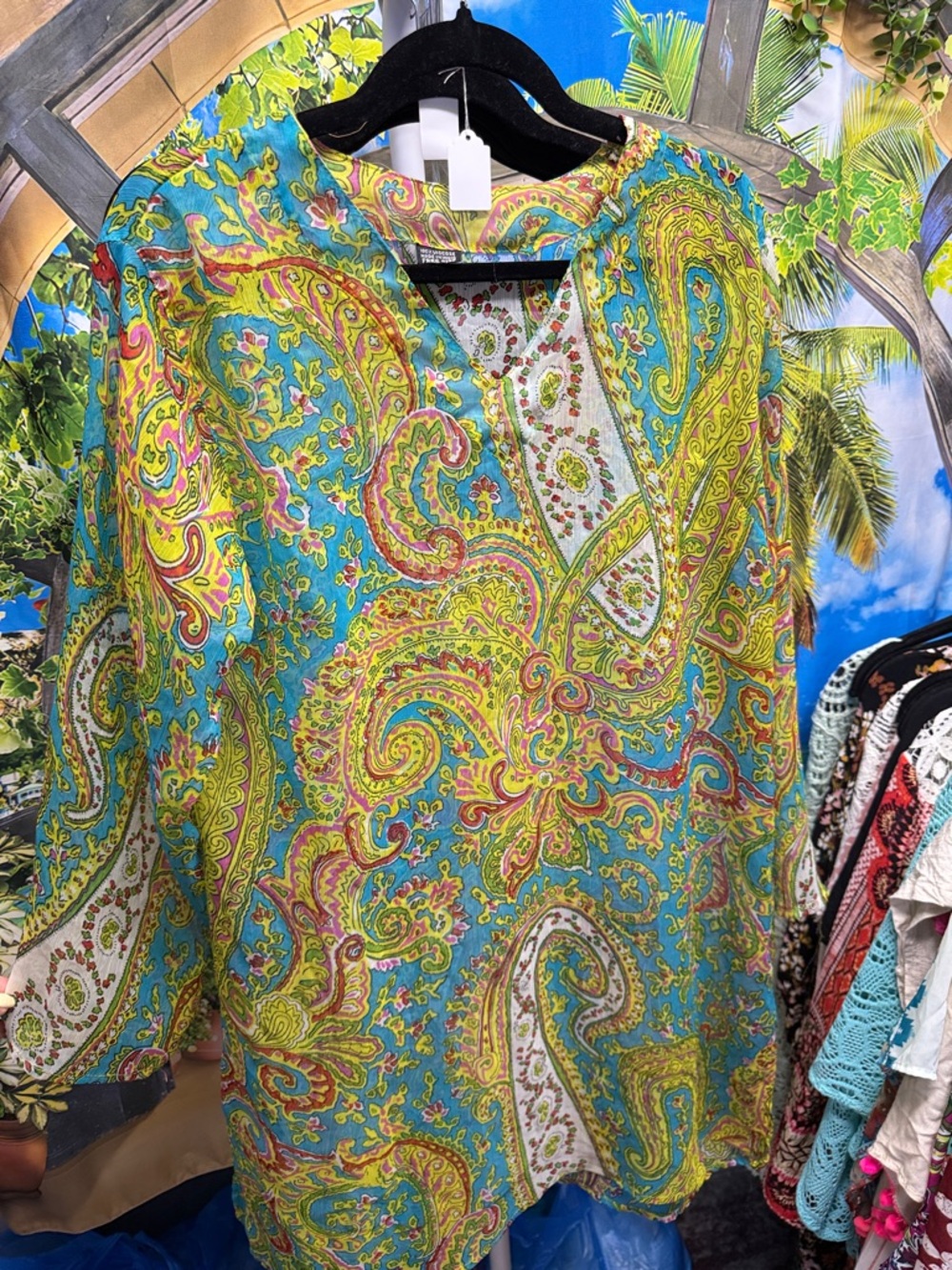 Boutique Viscose Turquoise Paisley V-Neck Tunic Top